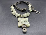 Leather  Polished Carved Stone Necklace 18”