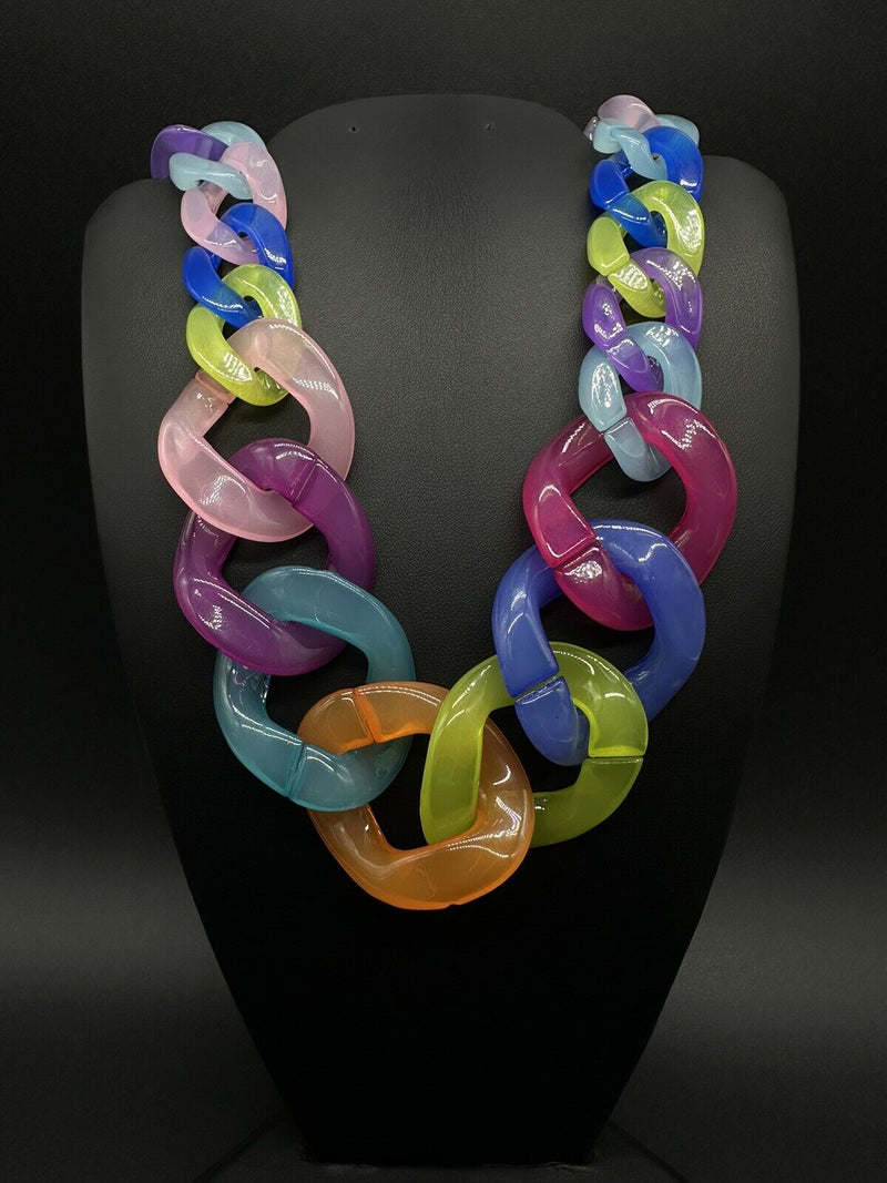 Multi Color Translucent Cable Link Transparent Acrylic Chain Link Necklace 18”