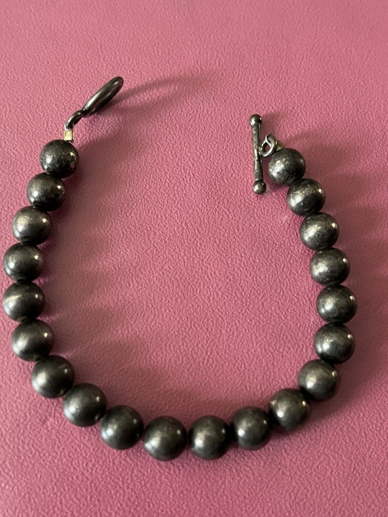 Sterling Silver Oxidized Ball Bead 8mm Bracelet 6.5” Long