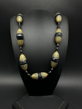 VINTAGE BRASS Faceted STONE BEAD NECKLACE ESTATE 32”