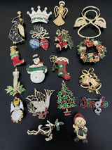 Lot Of 18 Signed Vintage to Modern Holiday Christmas Brooches~Unsigned~