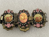 Antique Victorian Porcelain Rhinestone Floral Link Panel Bracelet 7.5”~Highend~