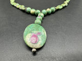 Natural Ruby Fuchsite Bead Sterling Silver Clasp Necklace 18”