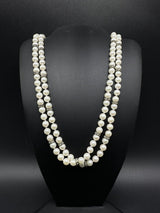 Vtg Double Strand Imitation Pearl Necklace Estate Jewelry Crystal Spacers 18”