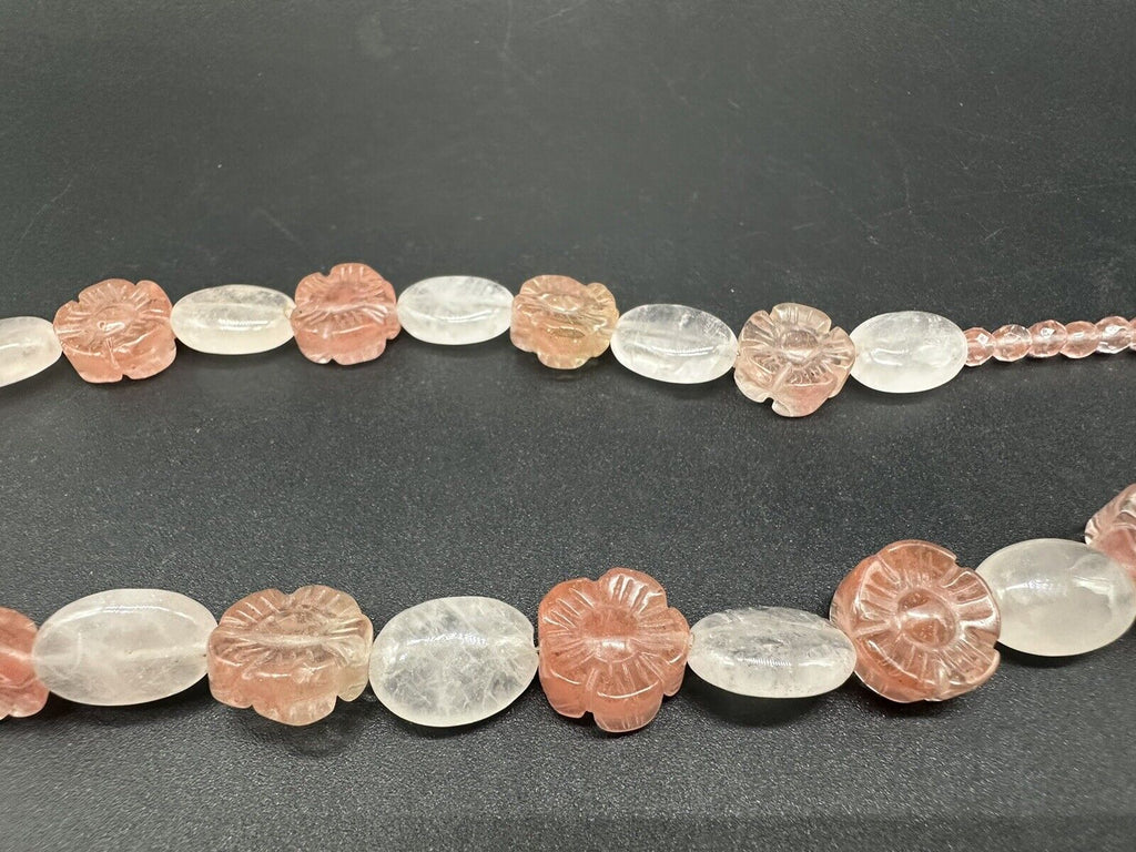 Floral Rose Quartz Necklace 19” 32Gs