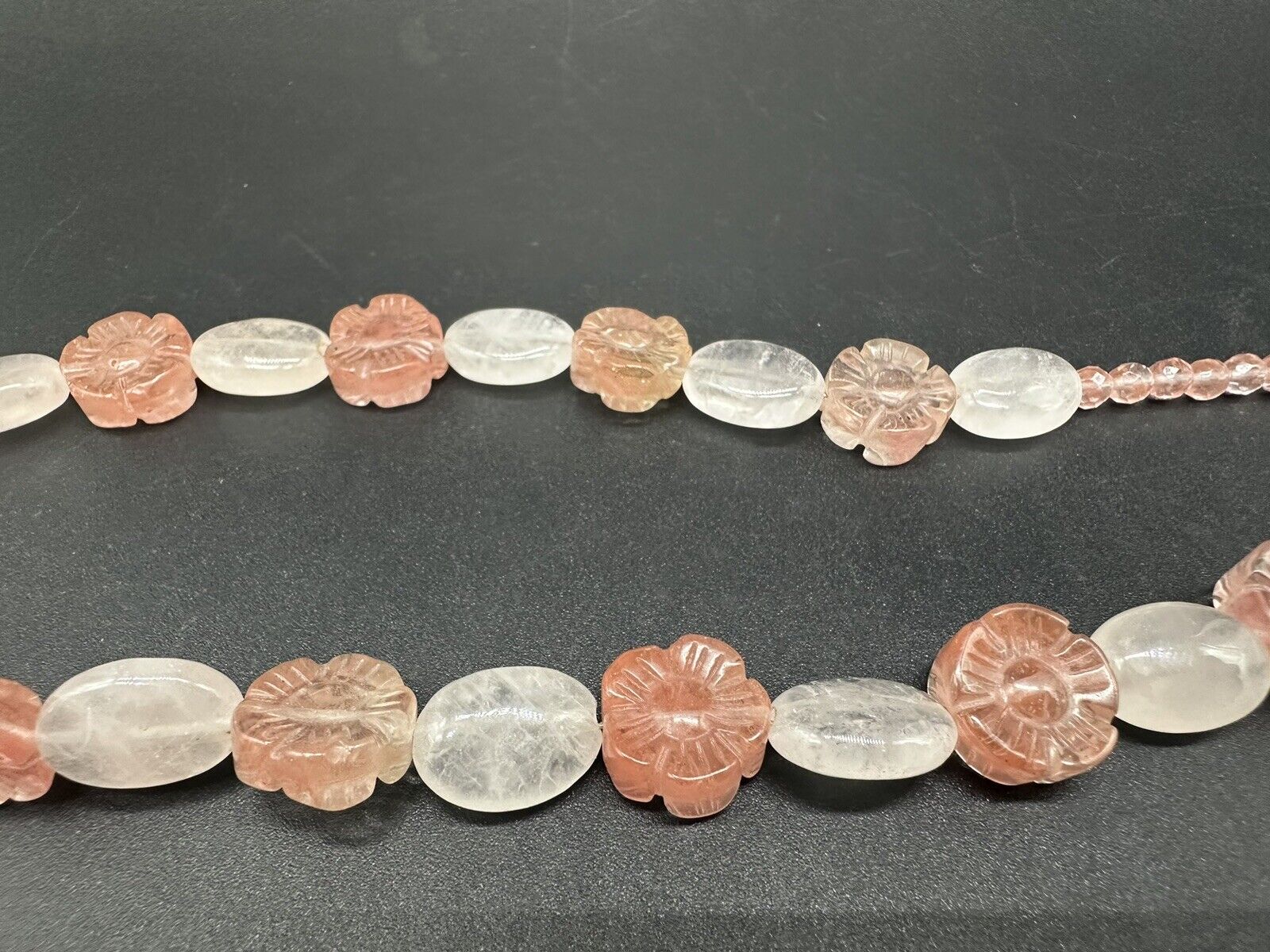 Floral Rose Quartz Necklace 19” 32Gs