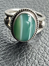 Green Agate Banded Sterling Silver rings size 5.75