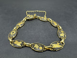 Damascene Bracelet Birds and Flowers gold tone and black enamel safety chain 7”