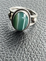 Green Agate Banded Sterling Silver rings size 5.75