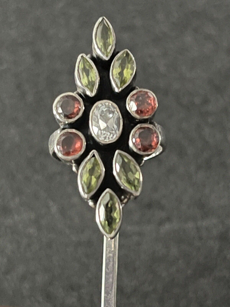 Sterling Silver Garnet Peridot Gemstone Statement Ring SZ 5.5