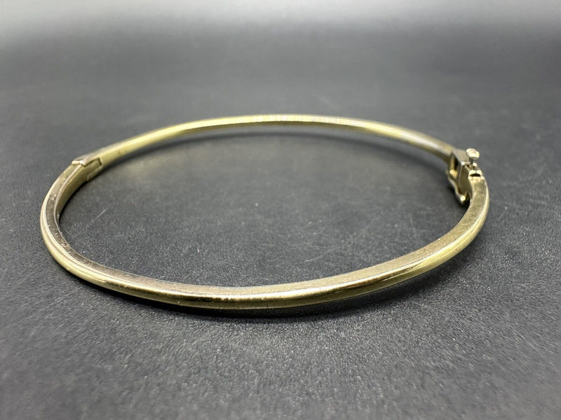 Sterling Silver Gold Plated Diamond Accent Hinged Bangle Bracelet 7"