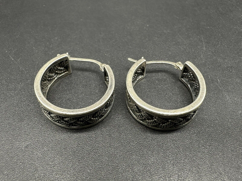 Native American Sterling Silver Vintage Braided Earrings