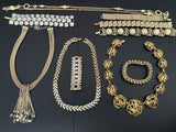 Vintage GOLD-TONE Rhinestone Runway Hi End Jewelry Lot Of 10