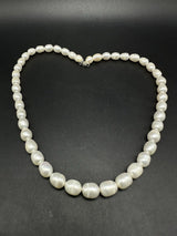 VTG 925 Sterling Silver Freshwater White Baroque Pearl Necklace 18” Long