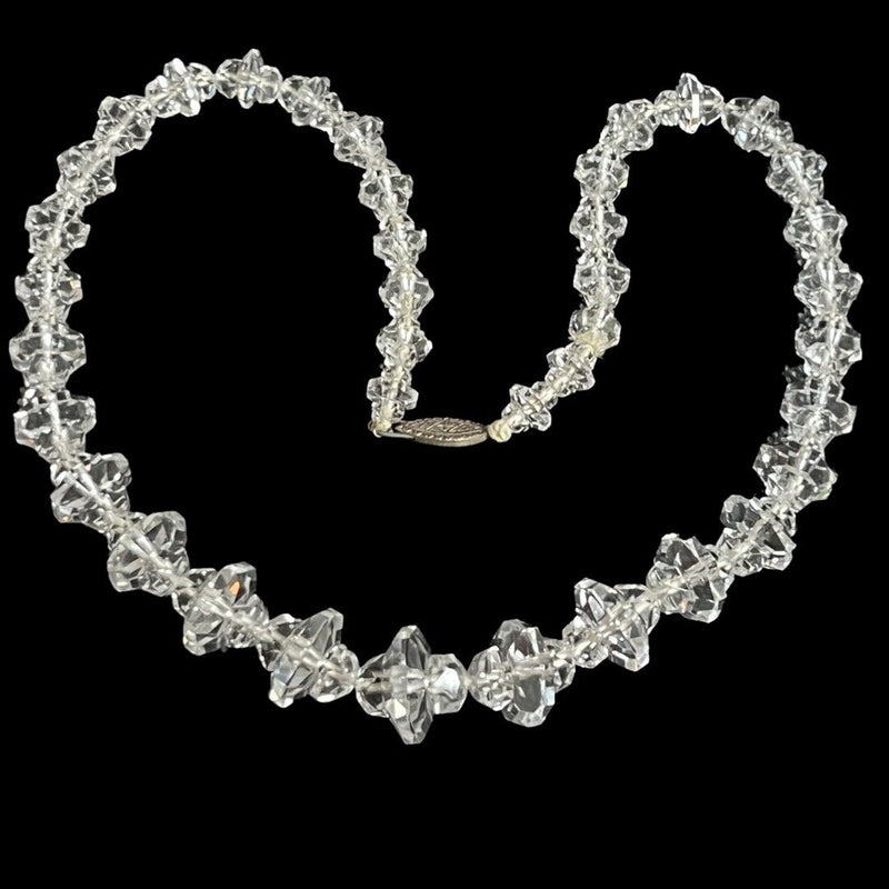 VIntage ART DECO ROCK QUARTZ CRYSTAL Sterling Silver NECKLACE Necklace 17” Long