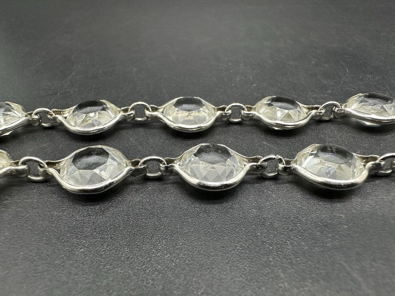 Vintage Silver Tone Crystal Bezel Germany Necklace 36”