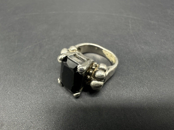 Sterling Silver Black Onyx Stone Statement Ring Size 5.5 10Gs