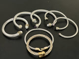 Costume Jewelry Lot Of 7 Silver-tone Cable Bangle Bracelet Crystal