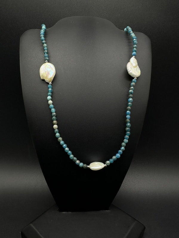 Luc Cn 925 Coin Pearl Stone Bead Long Necklace 58”