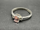 Pink Clear Stone 925 Sterling Ring Sz 8.25