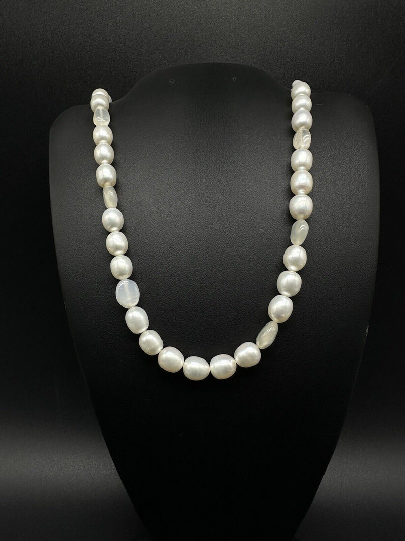 Vintage Sterling Silver Genuine PEARL NECKLACE 8MM 20” Adj