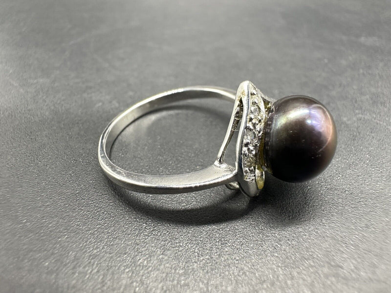 925 Sterling Silver Tahitian Pearl Heart Statement Ring Sz 9