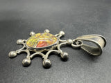 Vintage Sterling Silver Mexico Taxco Dragons Breath Glass Pendant 2"