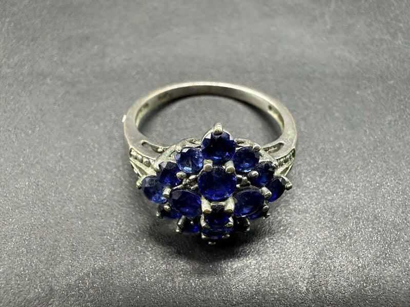 Sterling Silver Blue Sapphire? Cluster Ring Size 7.5 Signed 925