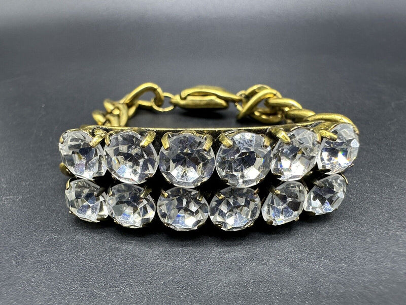 Signed Chico's Crystal Rhinestone Gold Tone Bracelet Heavy Link