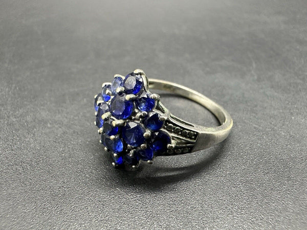 Sterling Silver Blue Sapphire? Cluster Ring Size 7.5 Signed 925