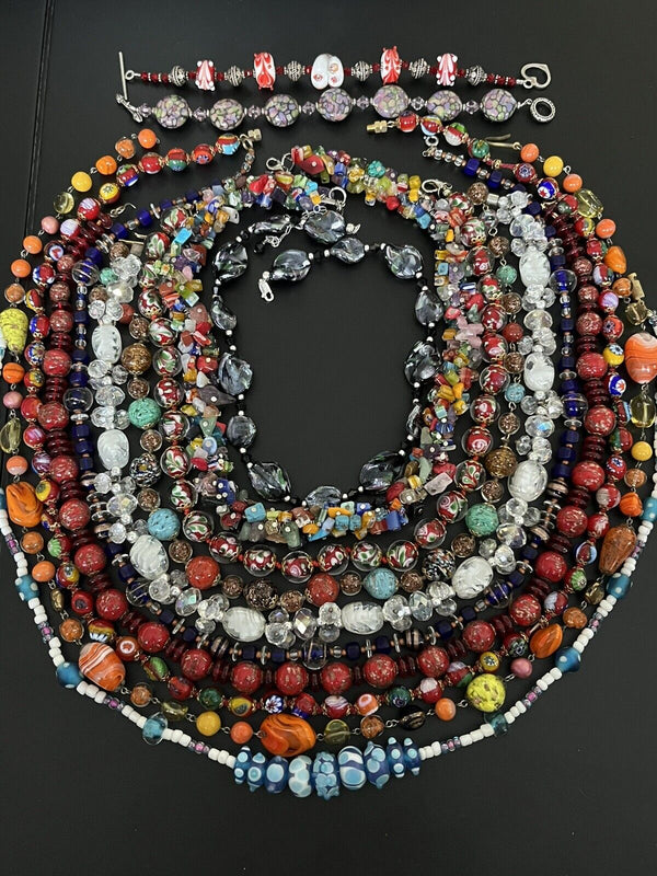 Lot of Assorted Millefiori & Art Glass Beaded Jewelry 12pcs