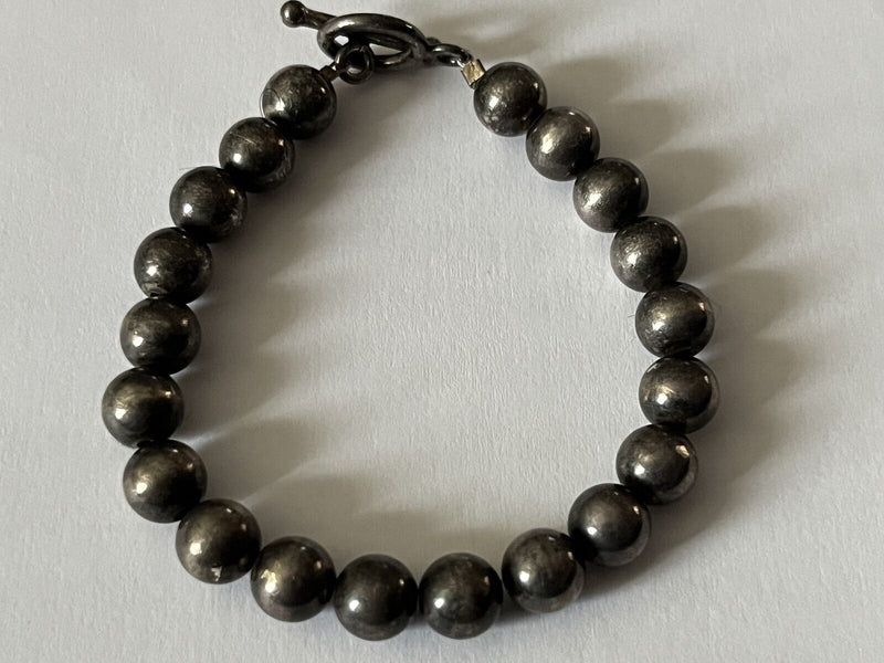 Sterling Silver Oxidized Ball Bead 8mm Bracelet 6.5” Long