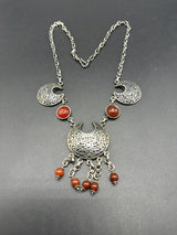 19” Sterling Silver Tribal Ethnic Carnelian Statement Necklace 19" Long