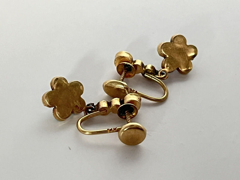 Antique 14k Gold Art Deco Style Flower Drop/Dangle Earrings 1” ~2.3 grams~