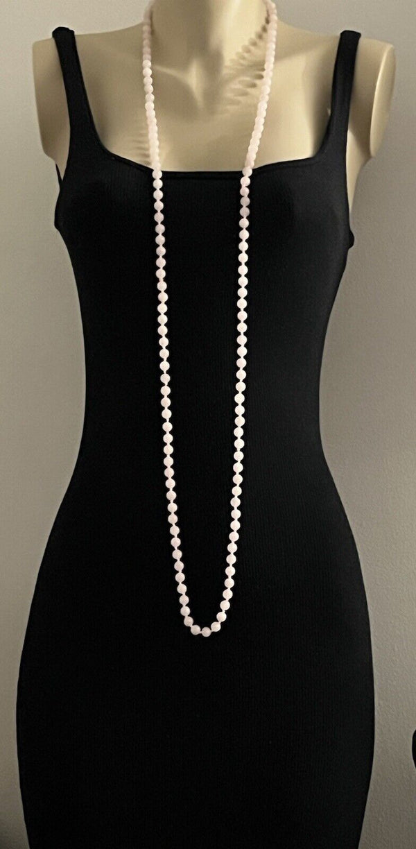 Natural Pink Rose Quartz Round Knotted Beads Necklace 56” Long