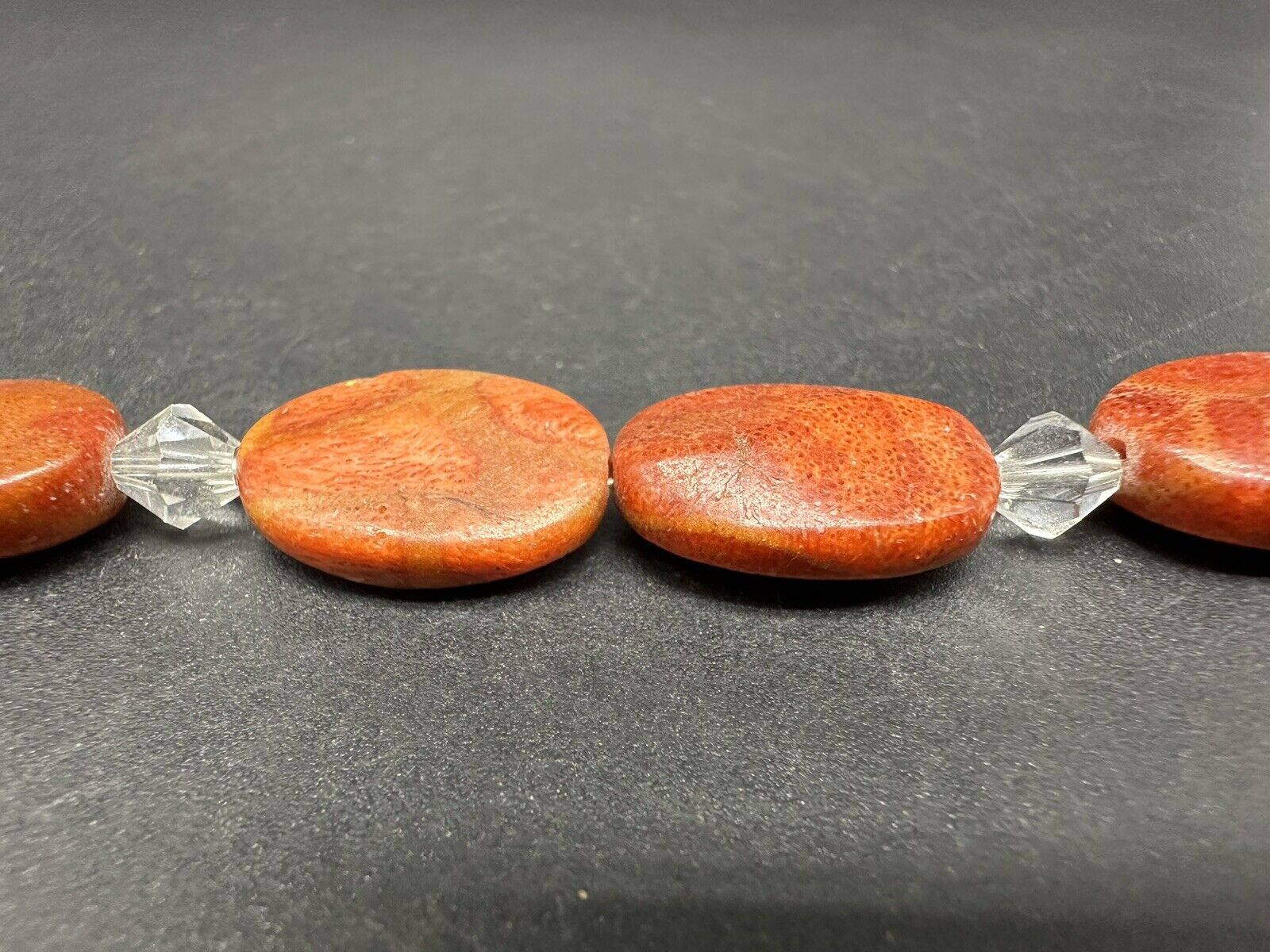 Orange Sponge Coral Sterling Silver Beaded Bracelet With Extender 15Gs