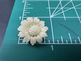 Vintage Celluloid White Layered Flower Carved Brooch & Earrings Set