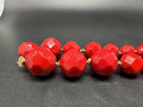 Vintage Red Glass Necklace Art Deco Faceted Beads 32” Long Single Strand Antique