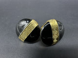 Vintage Givenchy Logo Black Enamel Clip On Earrings Round Striped Goldtone