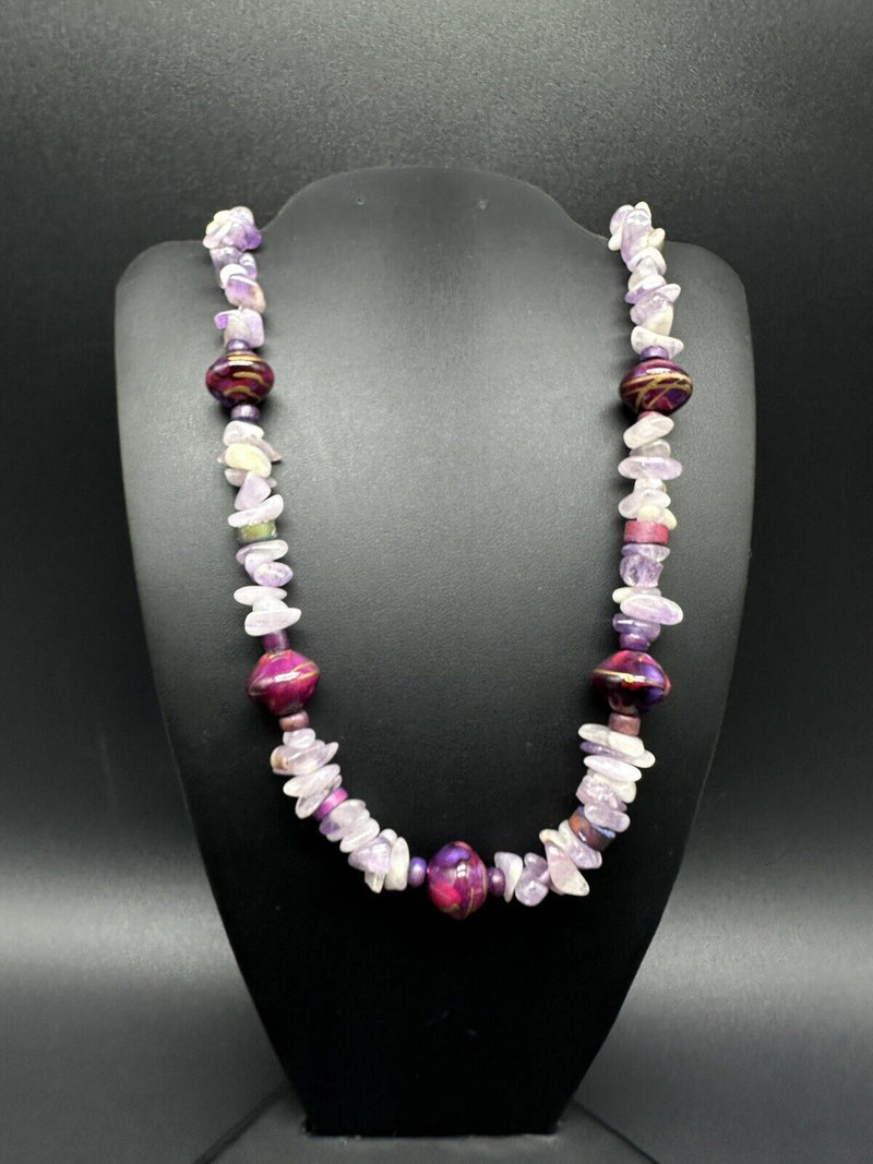 Amethyst Nugget Statement Beaded 22” Necklace