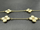 Ann Taylor Necklace Gold Tone Long Chained Clover Flower w Rhinestones 18”