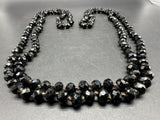 Black Jet Faceted Crystal Long Beaded Strand Statement Necklace 60”