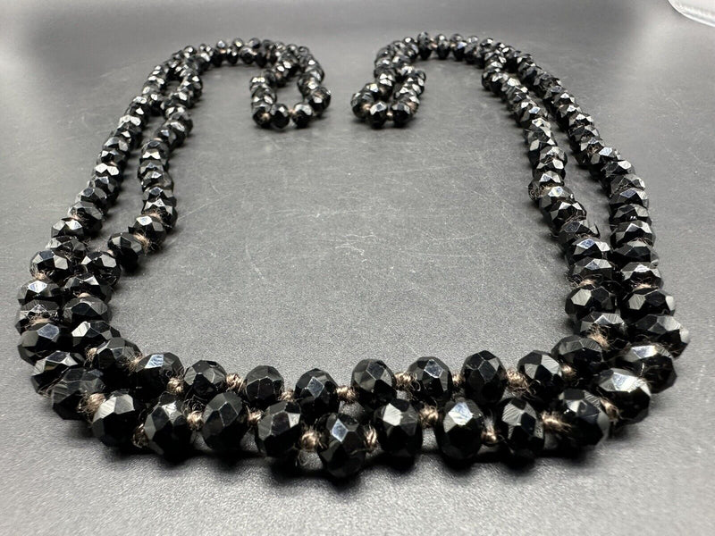 Black Jet Faceted Crystal Long Beaded Strand Statement Necklace 60”