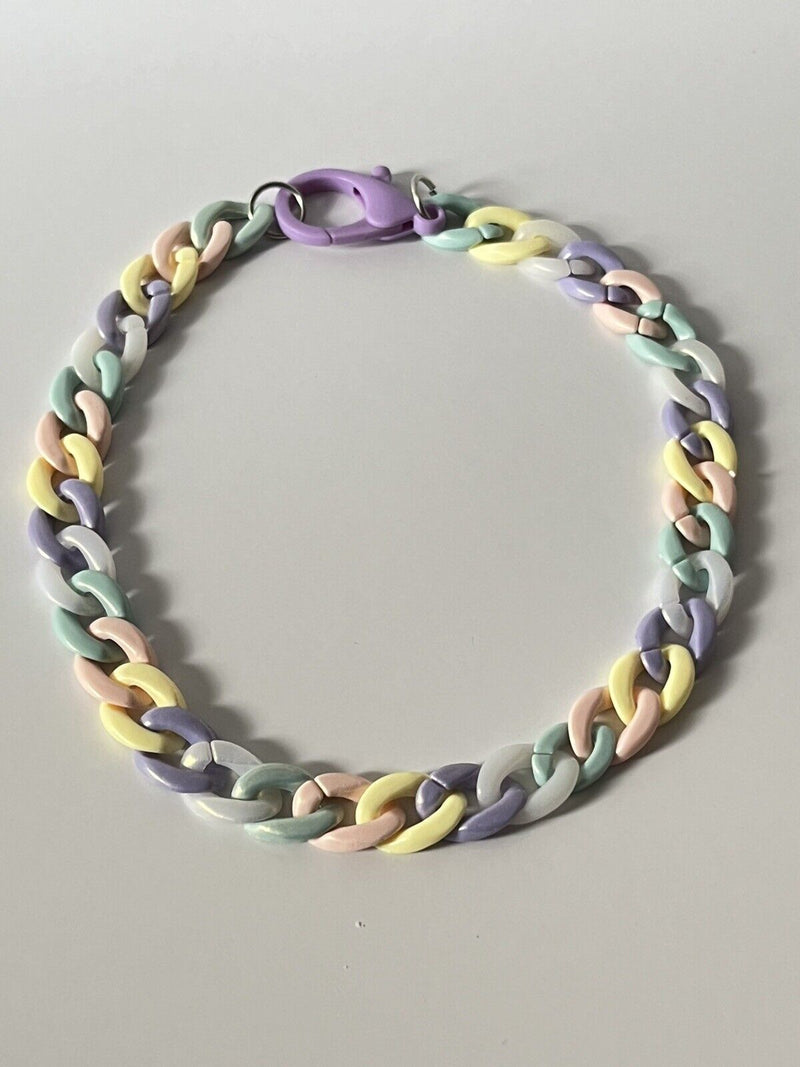 Acrylic Curb Link Chain  Pastel Choker Necklace  16” Long ~ Large Clasp~