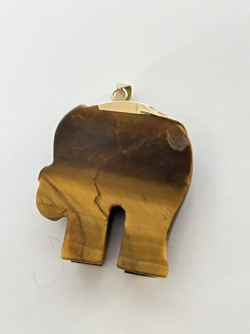 14K Gold Tiger's Eye elephant charm pendant necklace 15”~1.4mm Wide~ 13.77 grams