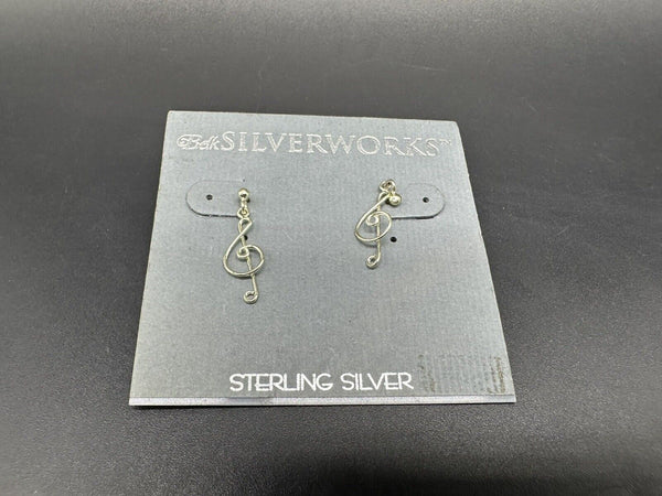 Silverworks Sterling Silver Music Treble Clef Note Dangle Earrings