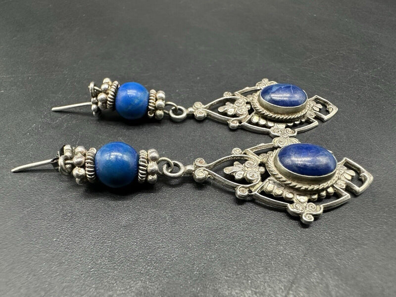 Ethnic Sterling Silver Lapis Lazuli Bead Earrings