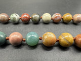 Elephant Pendant Multi Color Round Beads Agate 28” Long Necklace