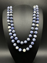 Natural 9mm Blue Spot Jasper Round Gemstone Knotted Beads Necklace 60”