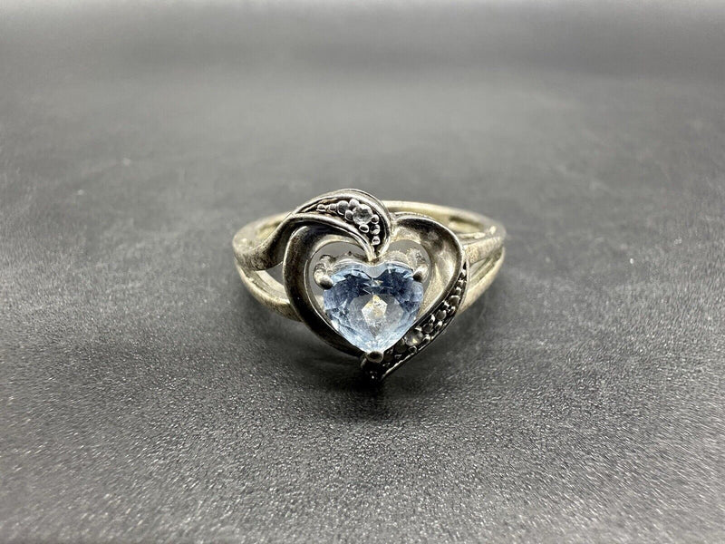 Synthetic Tanzanite Heart Sterling Silver Ring Sz 9.75